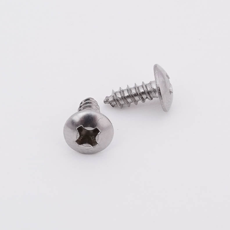 Rivet style screw. Nickel finish. Phillips head. M3 x 6